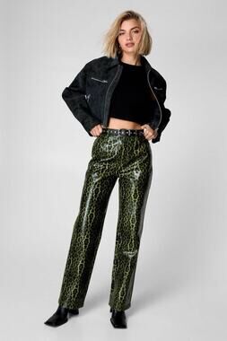 Nasty Gal Green Leopard Faux Leather Pants Women’s US Size 0 High Rise NWT